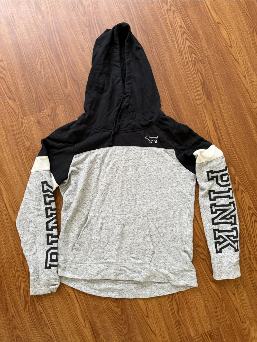 PINK Victoria's Secret Black & Light Gray Colorblock Hoodie - Picture 1 of 3